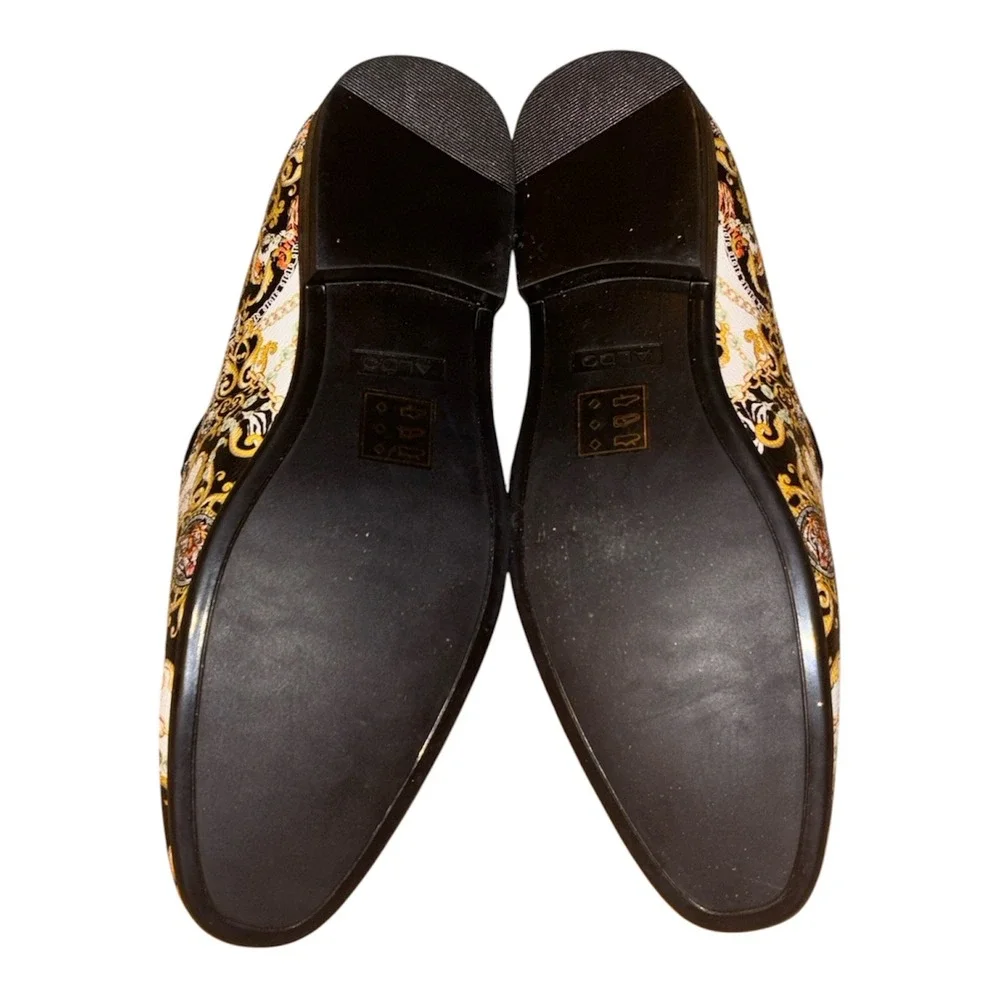 Aldo Mens Baroque Tiger Print Tassel Loafers Black Gold Slip On Shoes Size 10